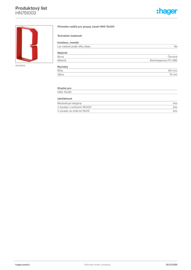 Obrázek Hager Produktový list HN751003 | Hager