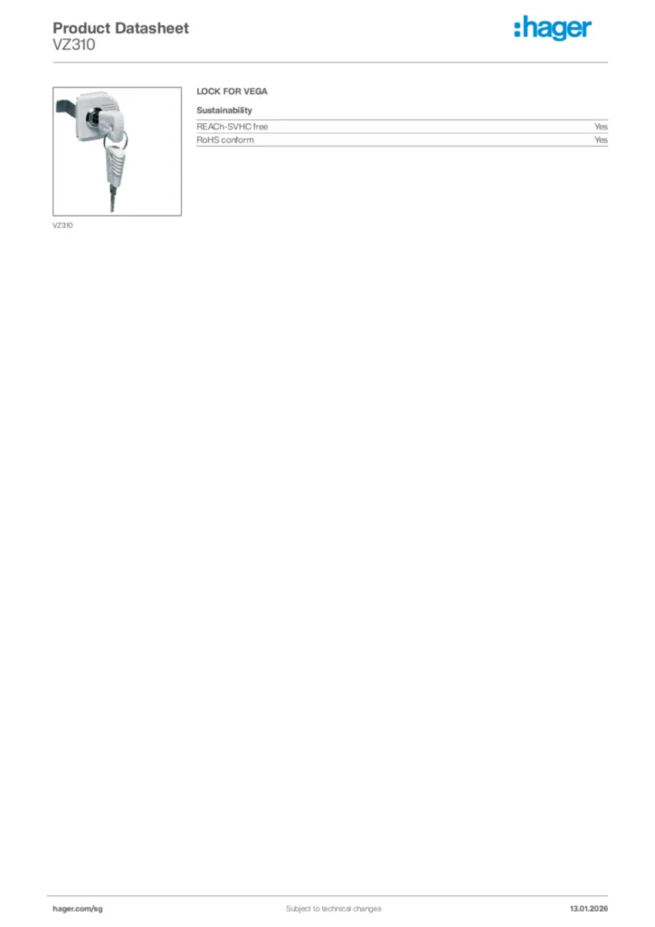 Image Hager Product data sheet VZ310  | Hager