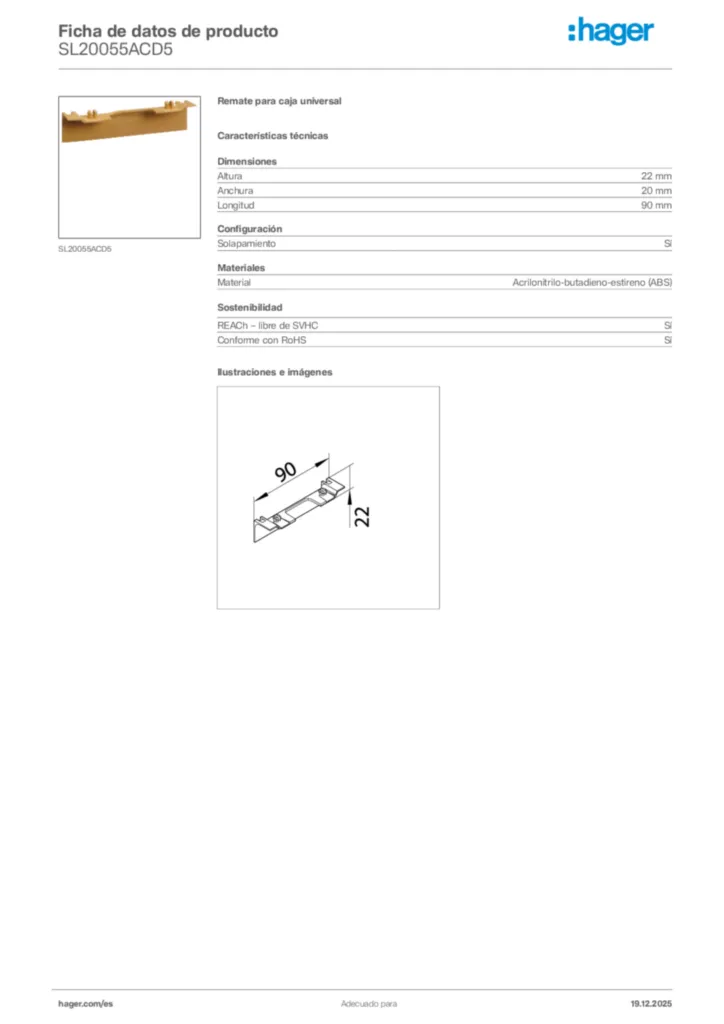 Imagen Hager Ficha de datos de producto SL20055ACD5 | Hager España