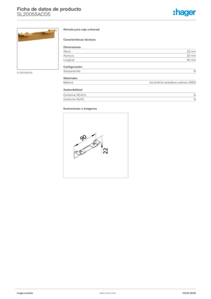 Imagen Hager Ficha de datos de producto SL20055ACD5 | Hager España