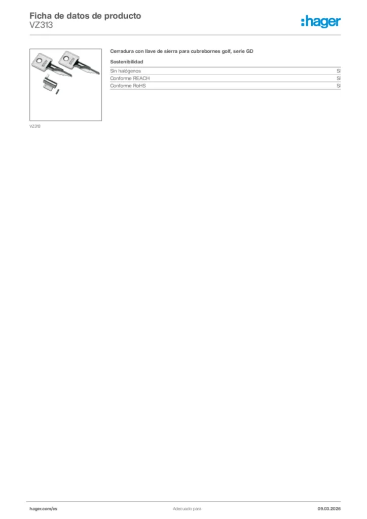 Imagen Hager Ficha de datos de producto VZ313 | Hager España