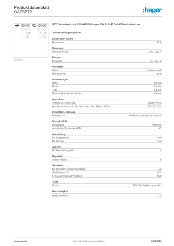 Bild Hager Produktdatenblatt GAPSET2 | Hager Deutschland