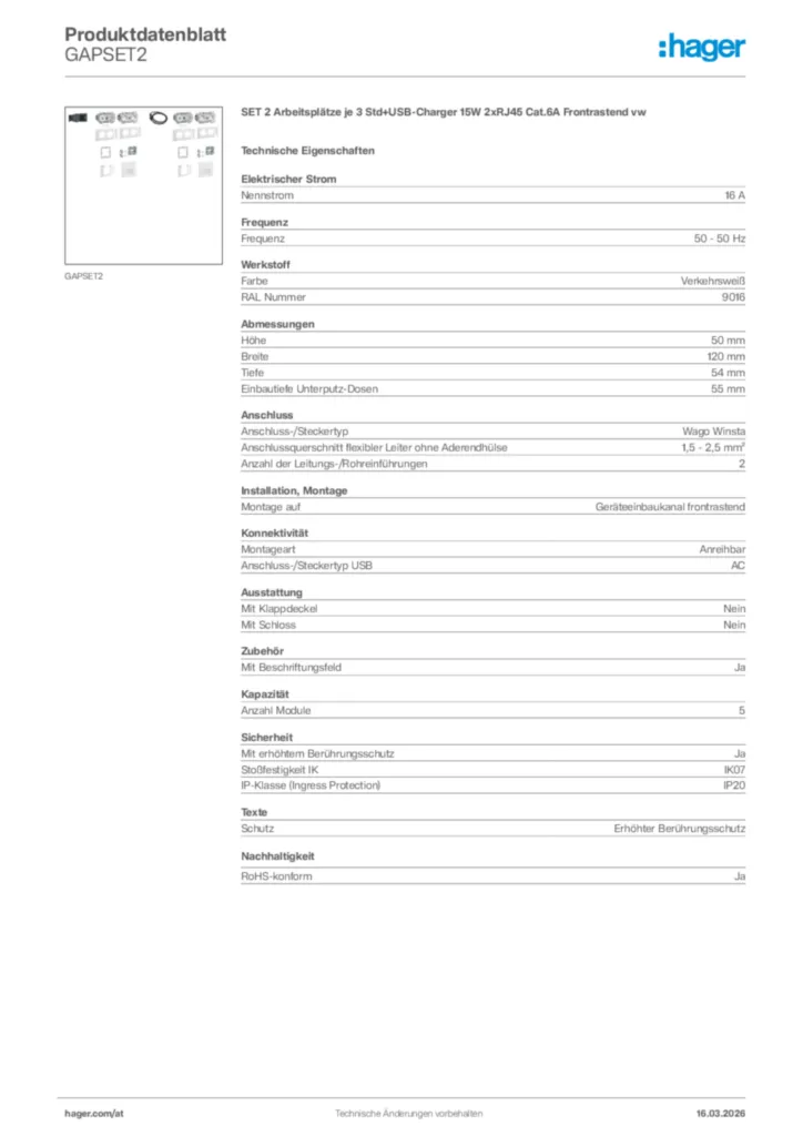 Bild Hager Produktdatenblatt GAPSET2 | Hager Deutschland