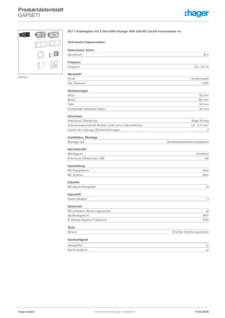 Bild Hager Produktdatenblatt GAPSET1 | Hager Deutschland
