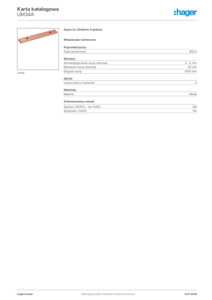 Zdjęcie Hager Karta katalogowa UM34A | Hager Polska
