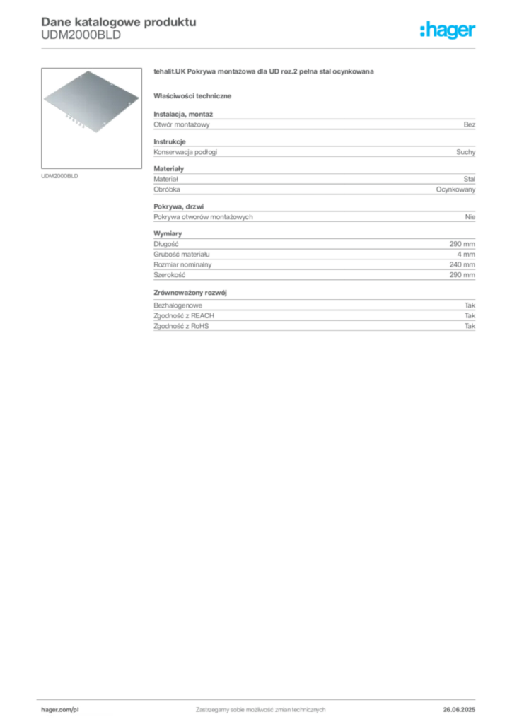 Zdjęcie Hager Karta katalogowa UDM2000BLD | Hager Polska