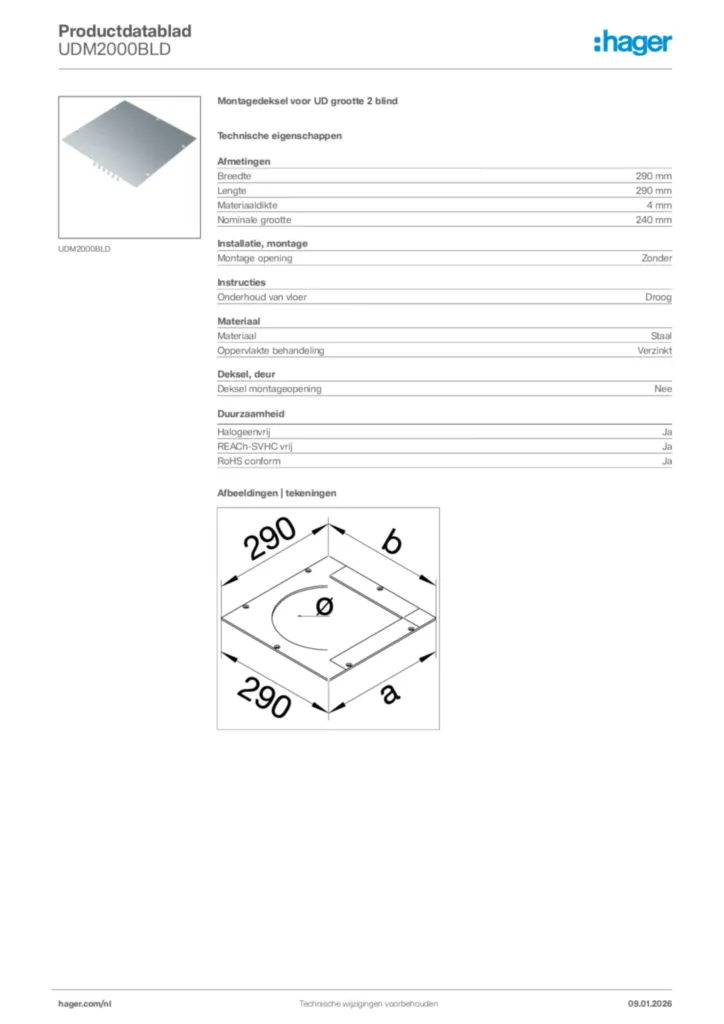 Afbeelding Hager Productdatablad UDM2000BLD | Hager Nederland