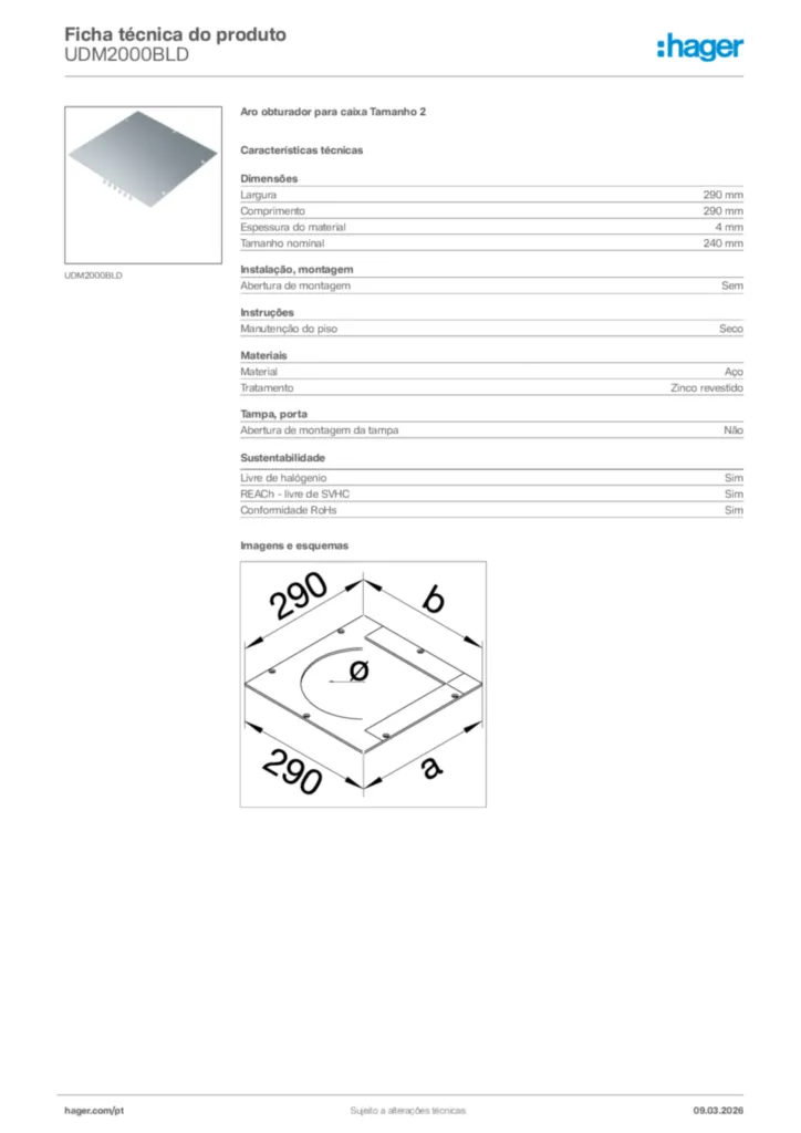 Imagem Hager Ficha técnica do produto UDM2000BLD | Hager Portugal