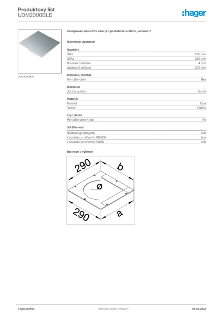 Obrázek Hager Product data sheet UDM2000BLD | Hager