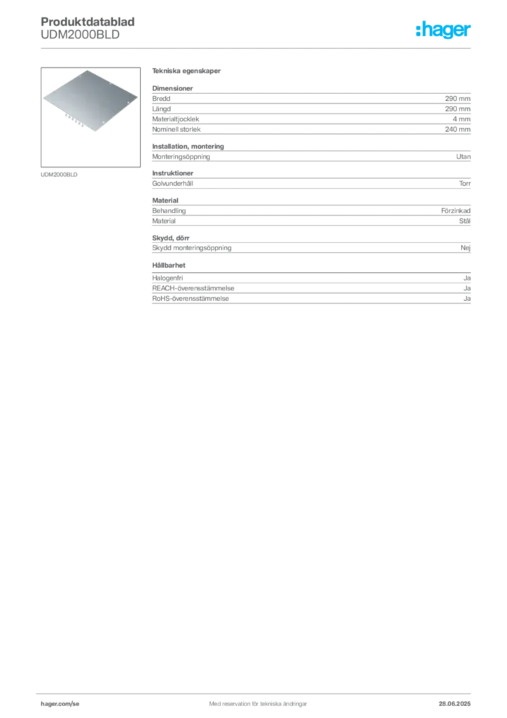 Bild Hager Produktdatablad UDM2000BLD | Hager Sverige