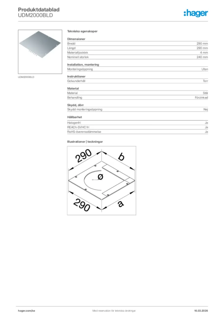 Bild Hager Produktdatablad UDM2000BLD | Hager Sverige