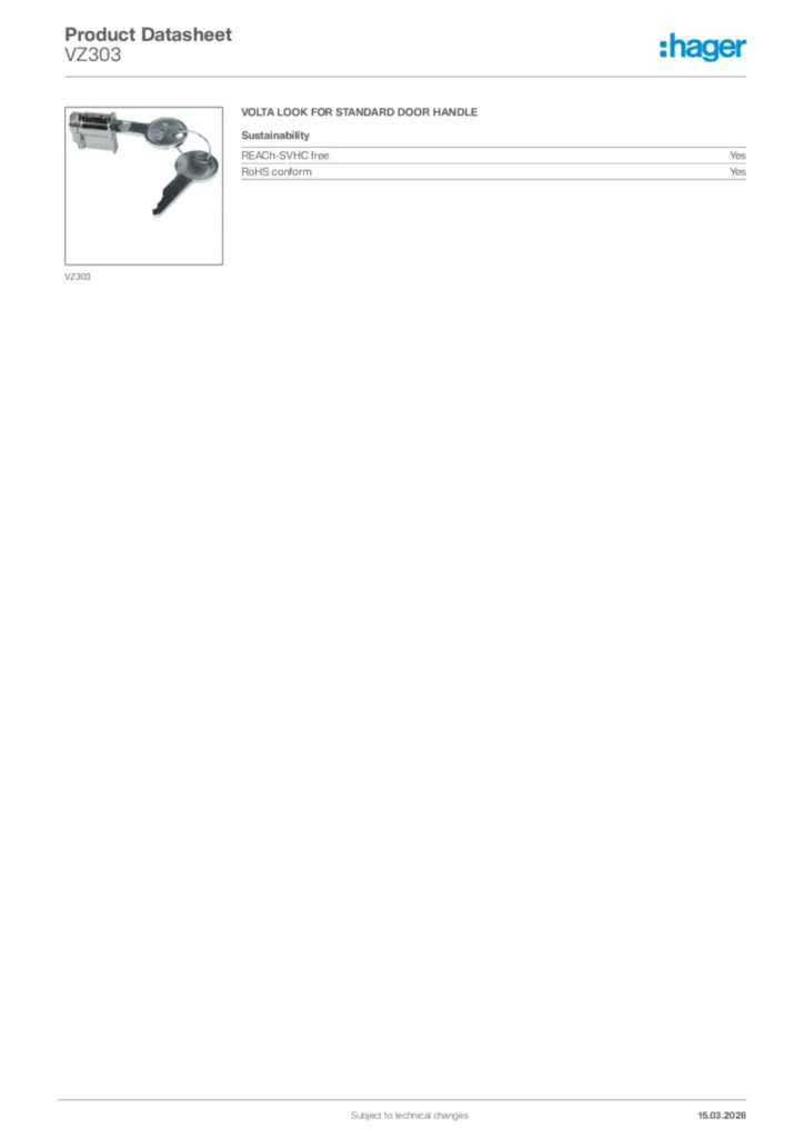 Image Hager Product data sheet VZ303  | Hager Africa