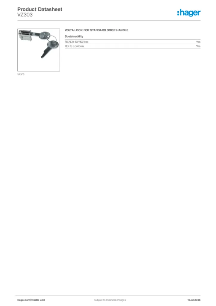 Image Hager Product data sheet VZ303  | Hager