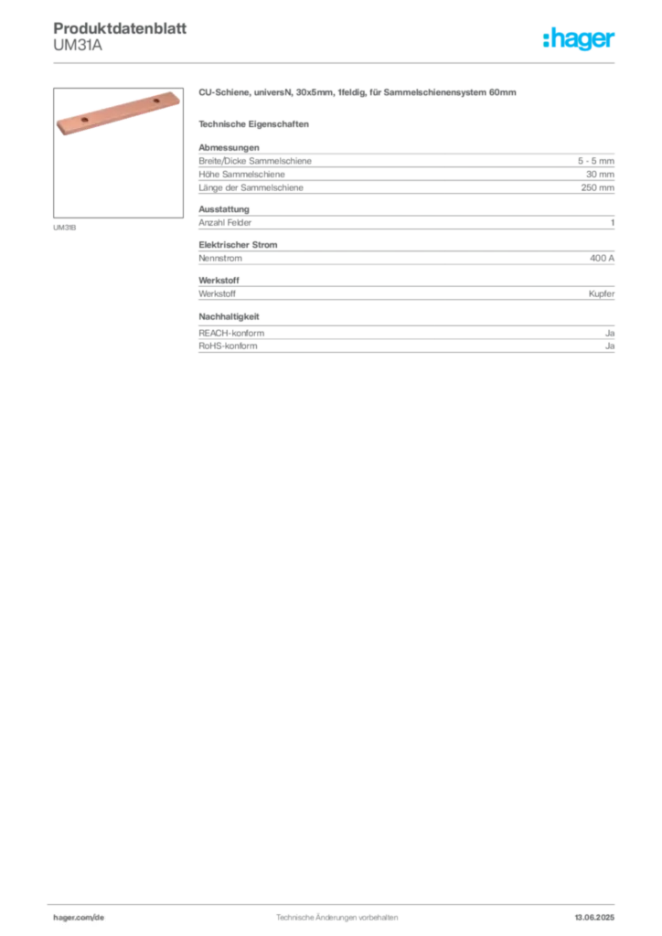 Hager Produktdatenblatt UM31A