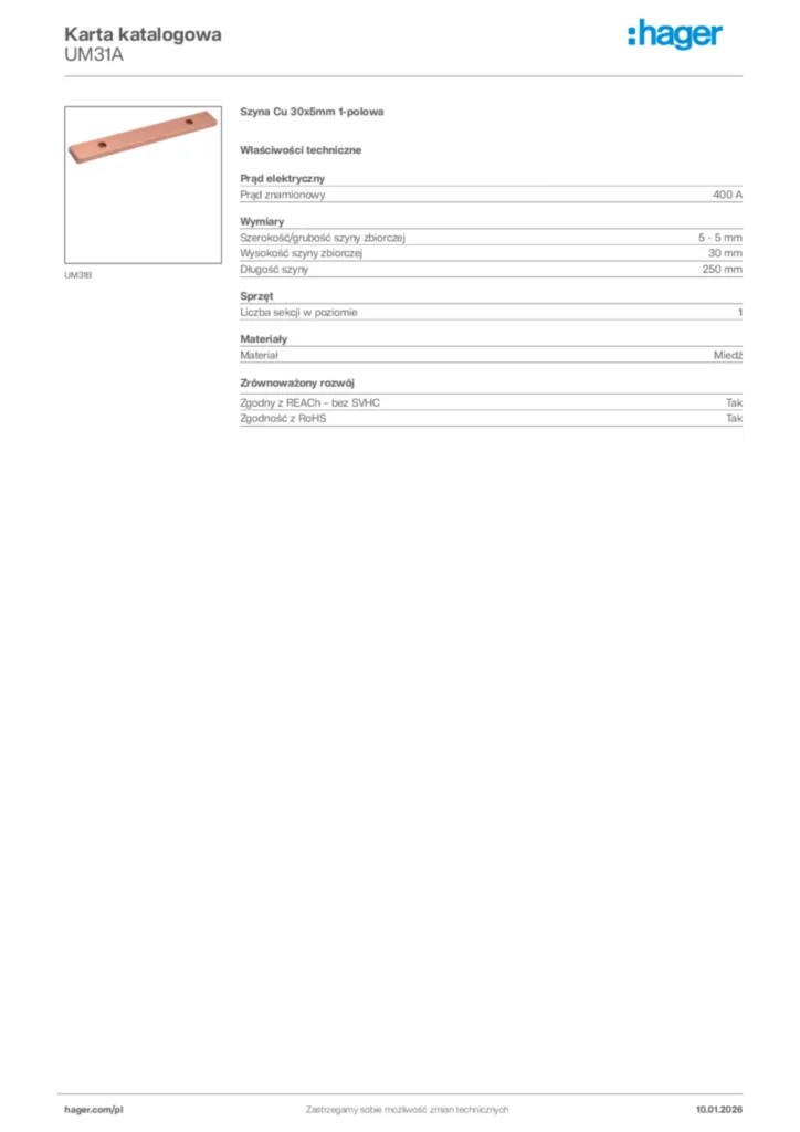 Zdjęcie Hager Karta katalogowa UM31A | Hager Polska