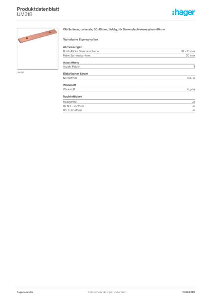 Hager Produktdatenblatt UM31B