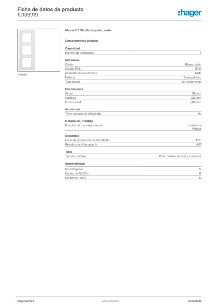 Imagen Hager Ficha de datos de producto 10136919 | Hager España