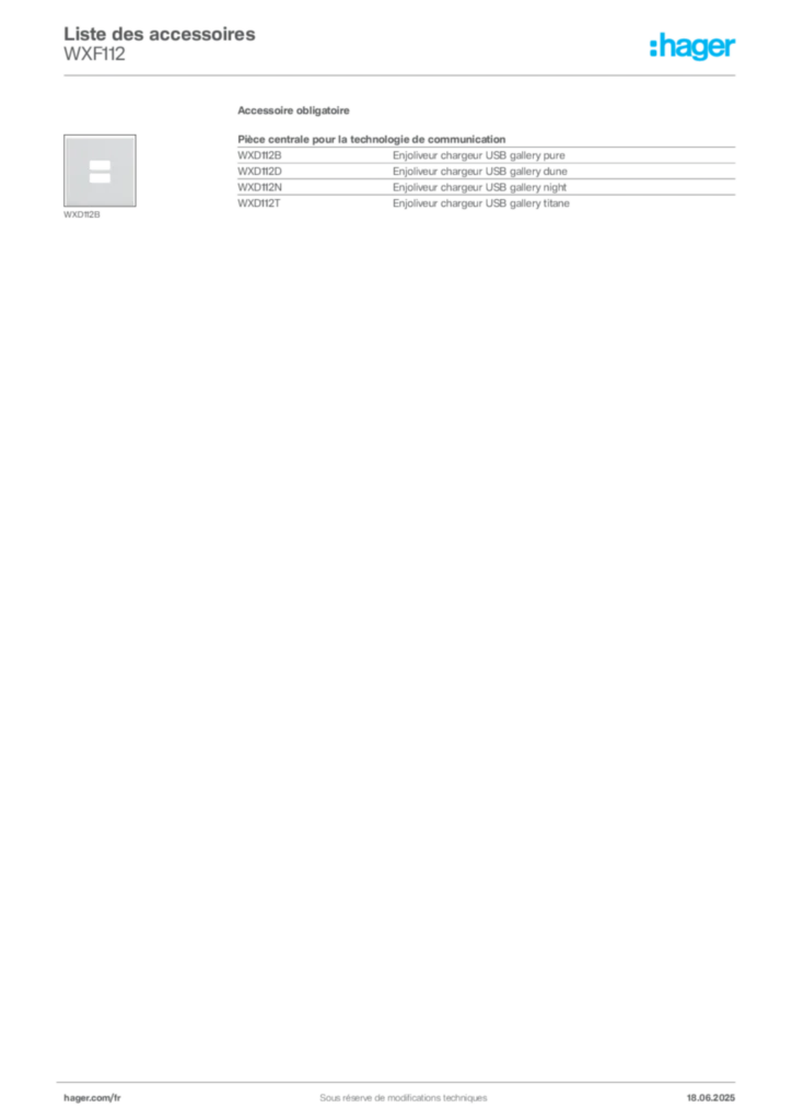 Image Hager Fiche technique du produit WXF112 | Hager France