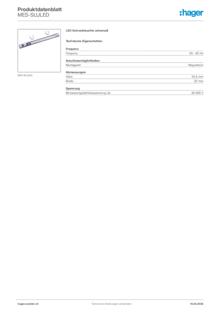Bild Hager Produktdatenblatt MES-SLULED | Hager Schweiz