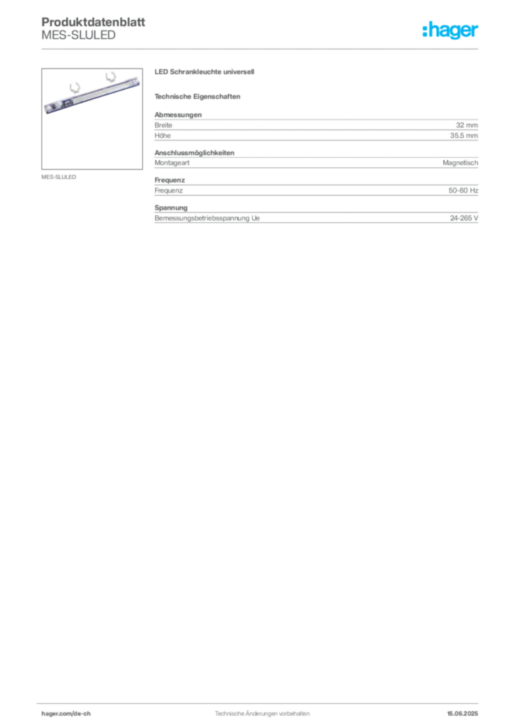 Bild Hager Produktdatenblatt MES-SLULED | Hager Schweiz