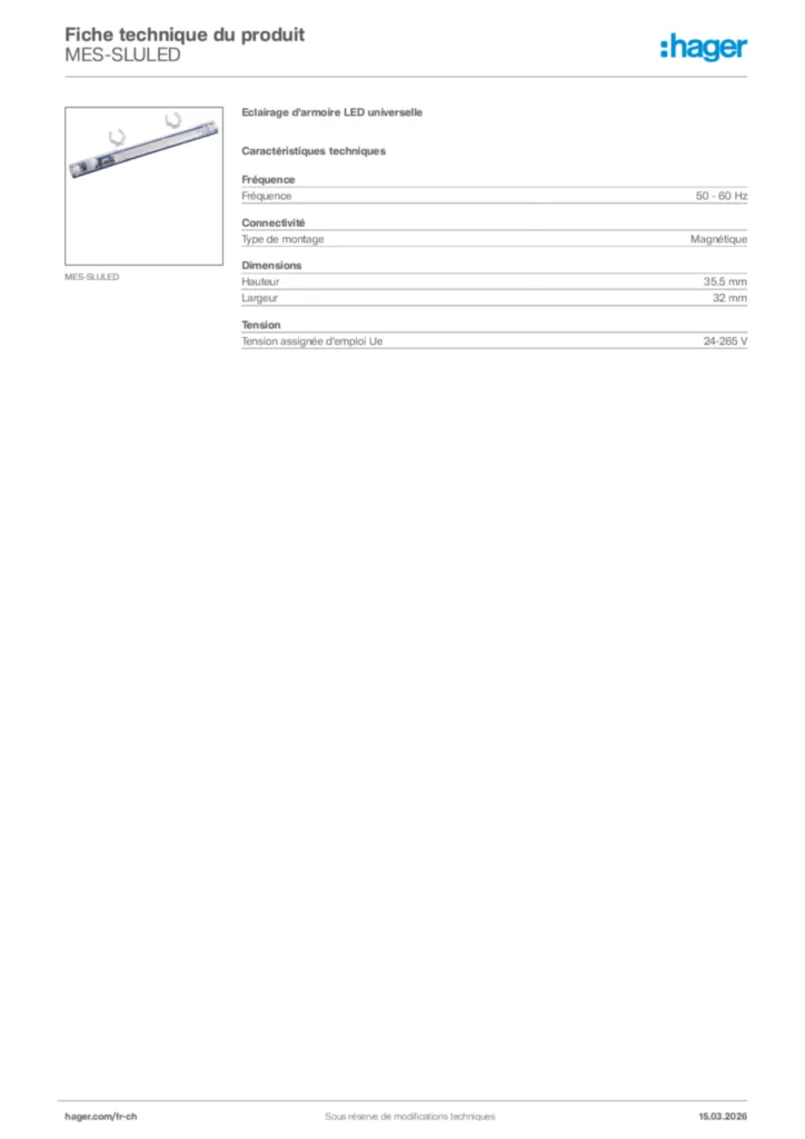Image Hager Fiche technique du produit MES-SLULED | Hager Suisse
