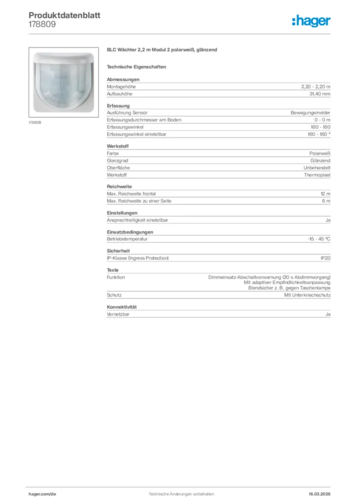 Bild Hager Produktdatenblatt 178809 | Hager Deutschland