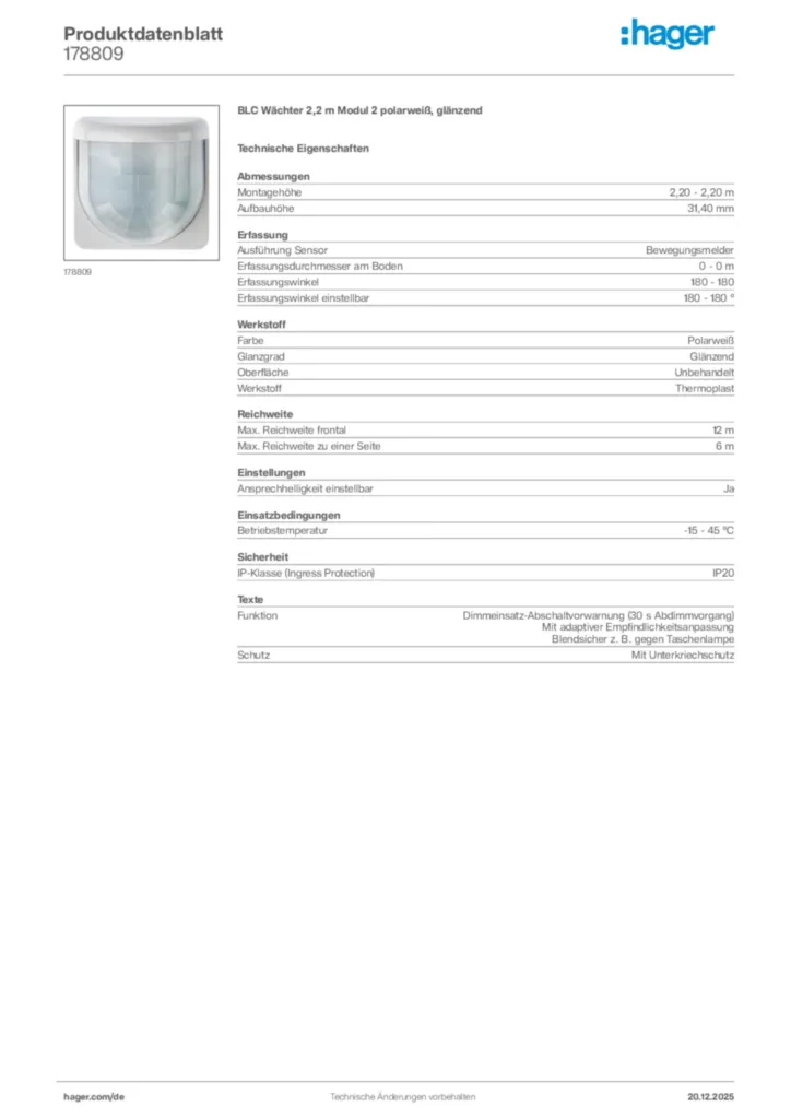 Bild Hager Produktdatenblatt 178809 | Hager Deutschland