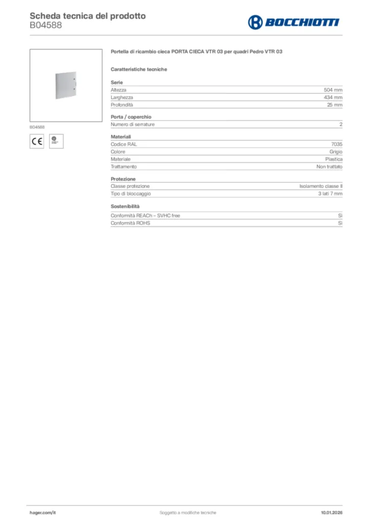 Immagine Bocchiotti Scheda tecnica del prodotto B04588 | Hager Italia