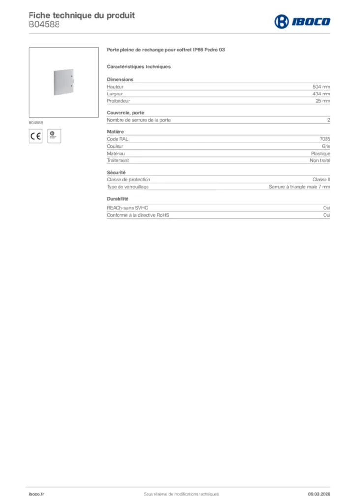 Image Iboco Fiche technique du produit B04588 | Hager France