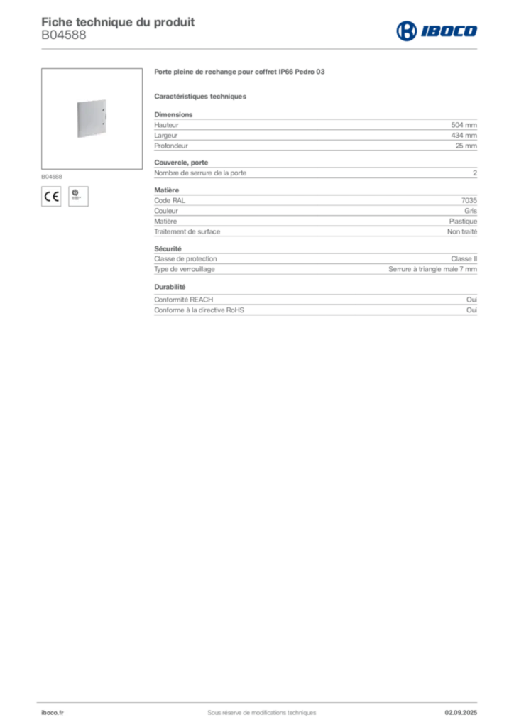 Image Iboco Fiche technique du produit B04588 | Hager France