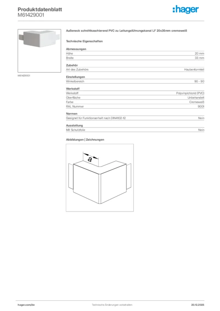 Bild Hager Produktdatenblatt M61429001 | Hager Deutschland