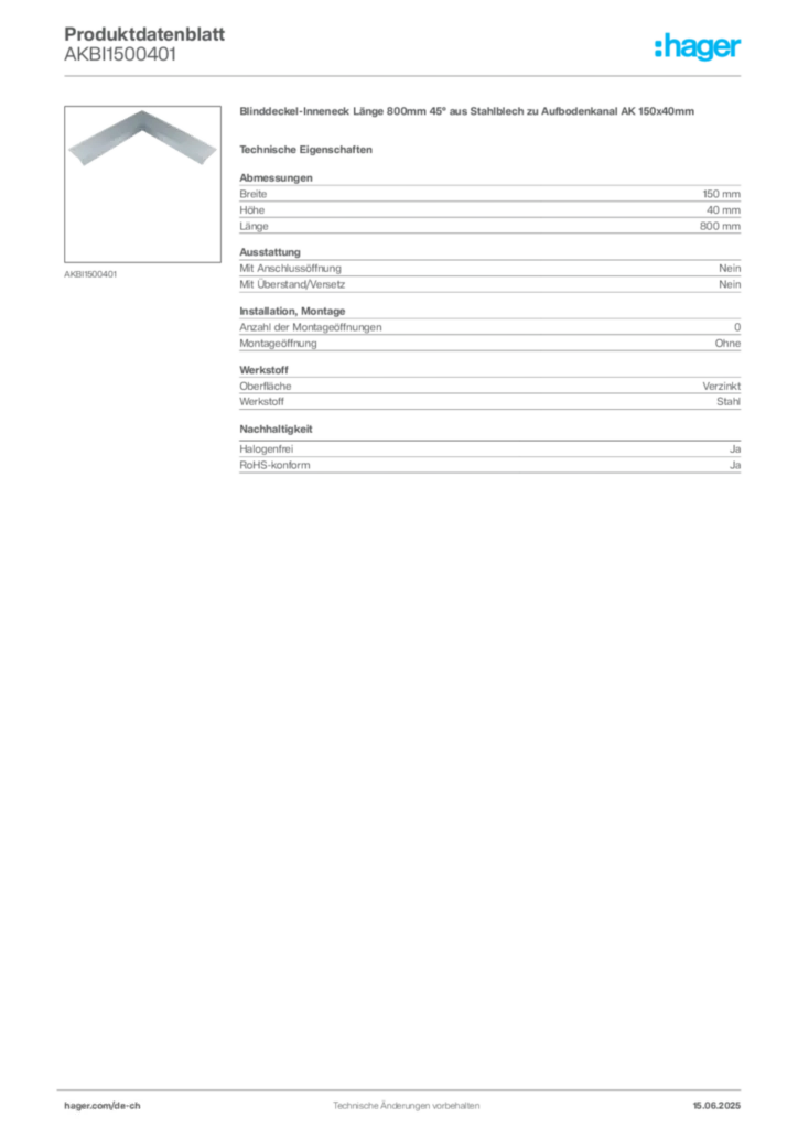 Bild Hager Produktdatenblatt AKBI1500401 | Hager Schweiz