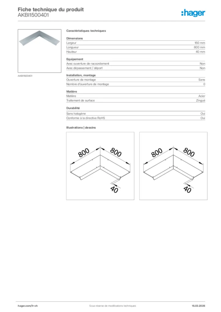 Image Hager Fiche technique du produit AKBI1500401 | Hager Suisse