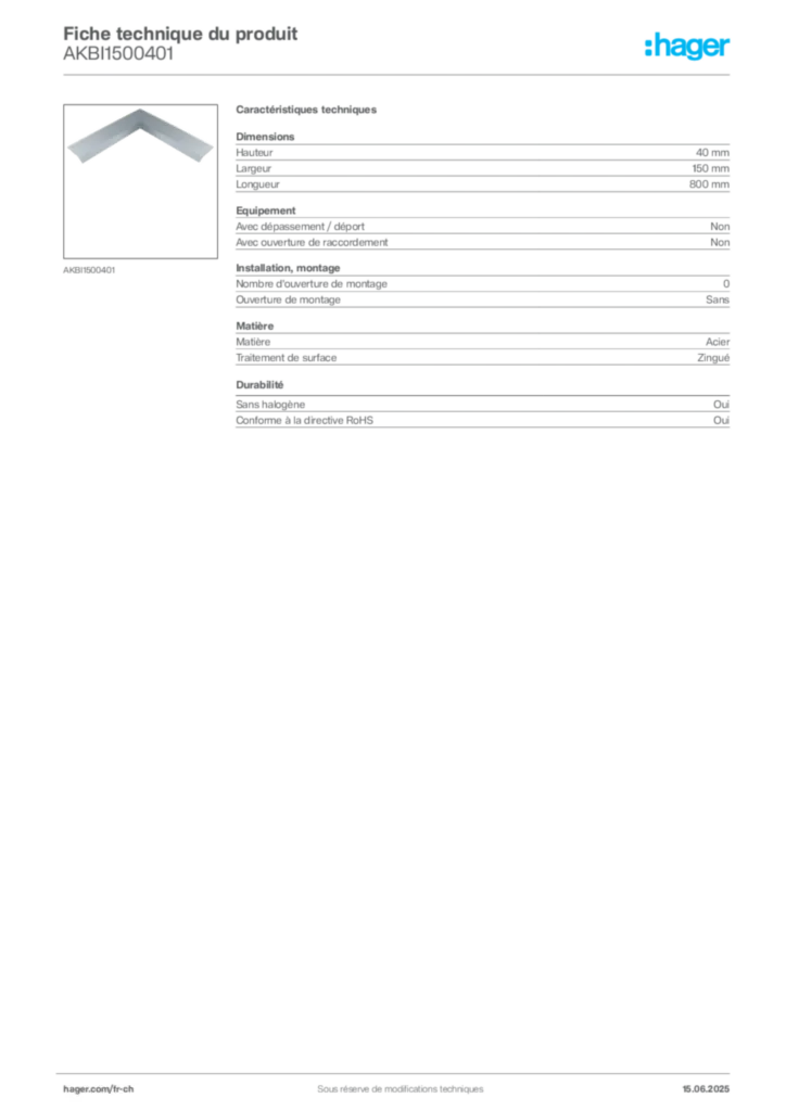 Image Hager Fiche technique du produit AKBI1500401 | Hager Suisse