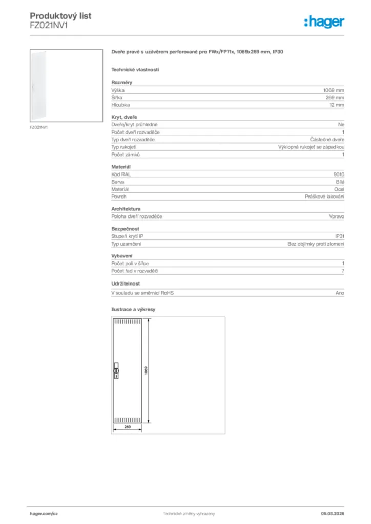 Obrázek Hager Product data sheet FZ021NV1 | Hager