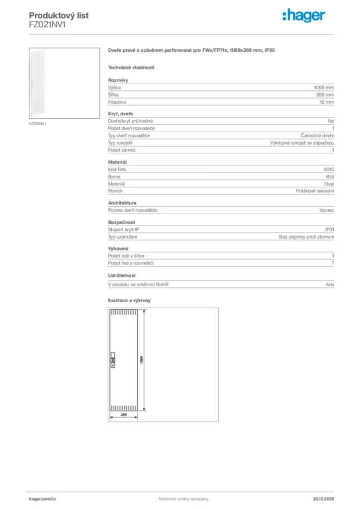 Obrázek Hager Produktový list FZ021NV1 | Hager