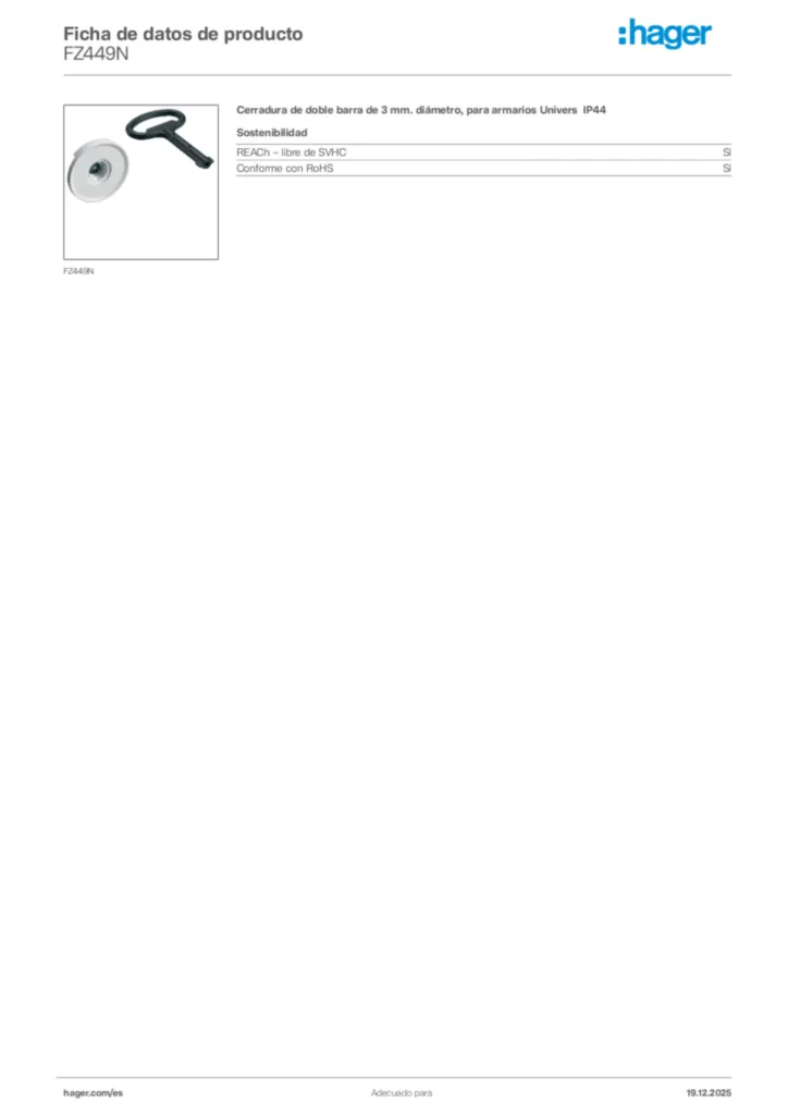 Imagen Hager Ficha de datos de producto FZ449N | Hager España