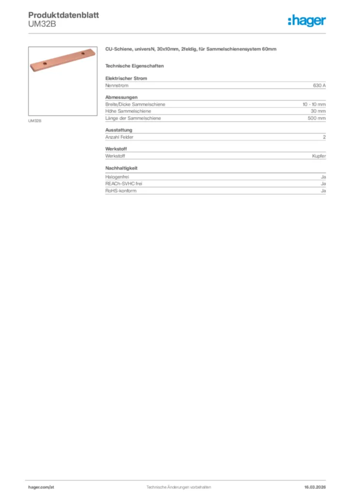 Bild Hager Produktdatenblatt UM32B | Hager Deutschland