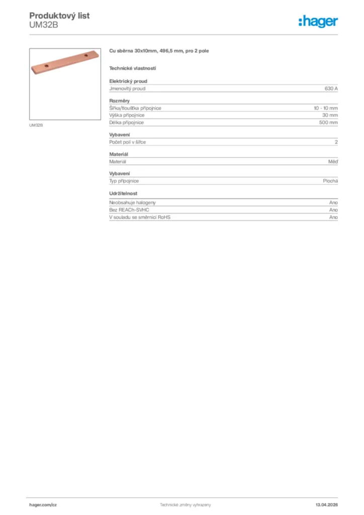 Obrázek Hager Product data sheet UM32B | Hager
