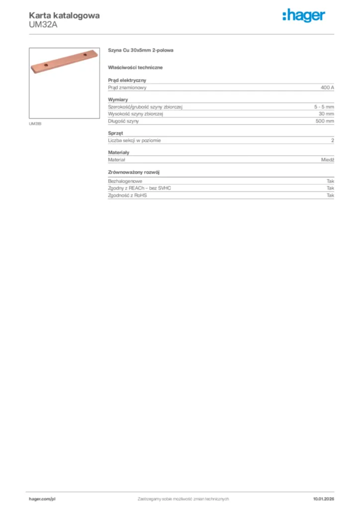 Zdjęcie Hager Karta katalogowa UM32A | Hager Polska