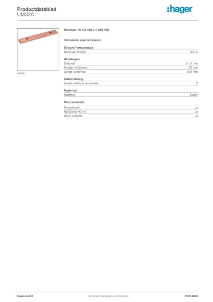 Afbeelding Hager Productdatablad UM32A | Hager Nederland
