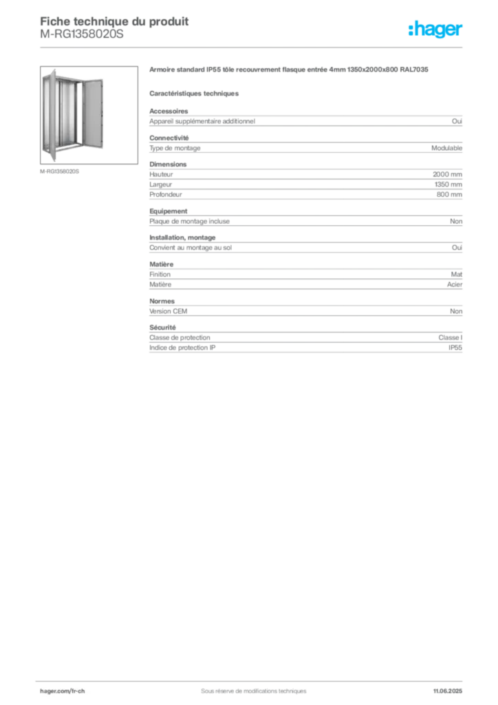 Image Hager Fiche technique du produit M-RG1358020S | Hager Suisse