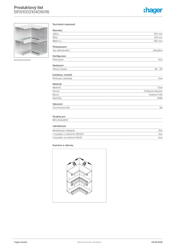 Obrázek Hager Product data sheet BRS1002104D9016 | Hager