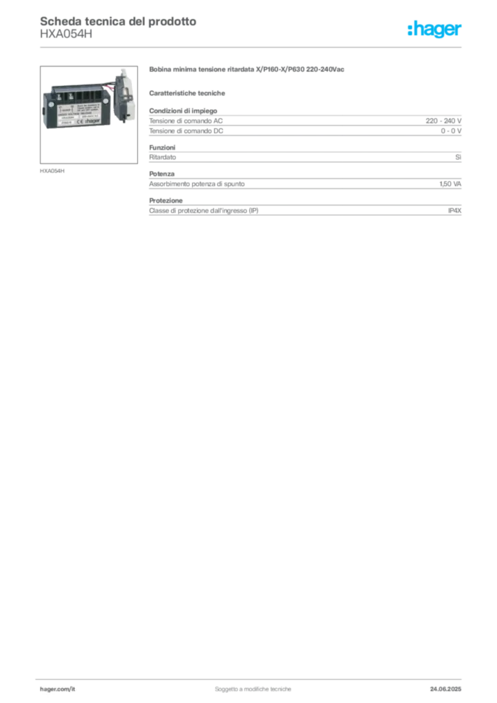 Immagine Hager Scheda tecnica del prodotto HXA054H | Hager Italia