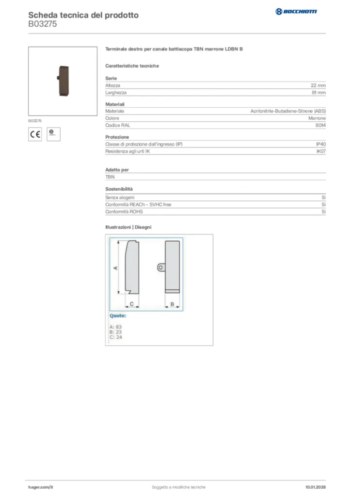 Immagine Bocchiotti Scheda tecnica del prodotto B03275 | Hager Italia