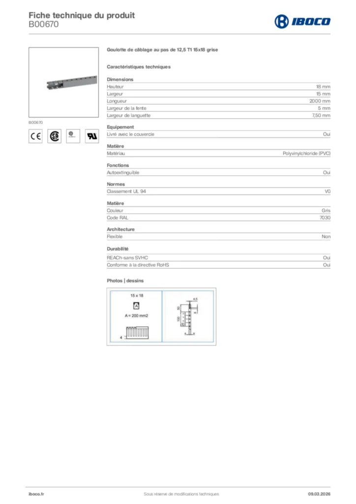 Image Iboco Fiche technique du produit B00670 | Hager France
