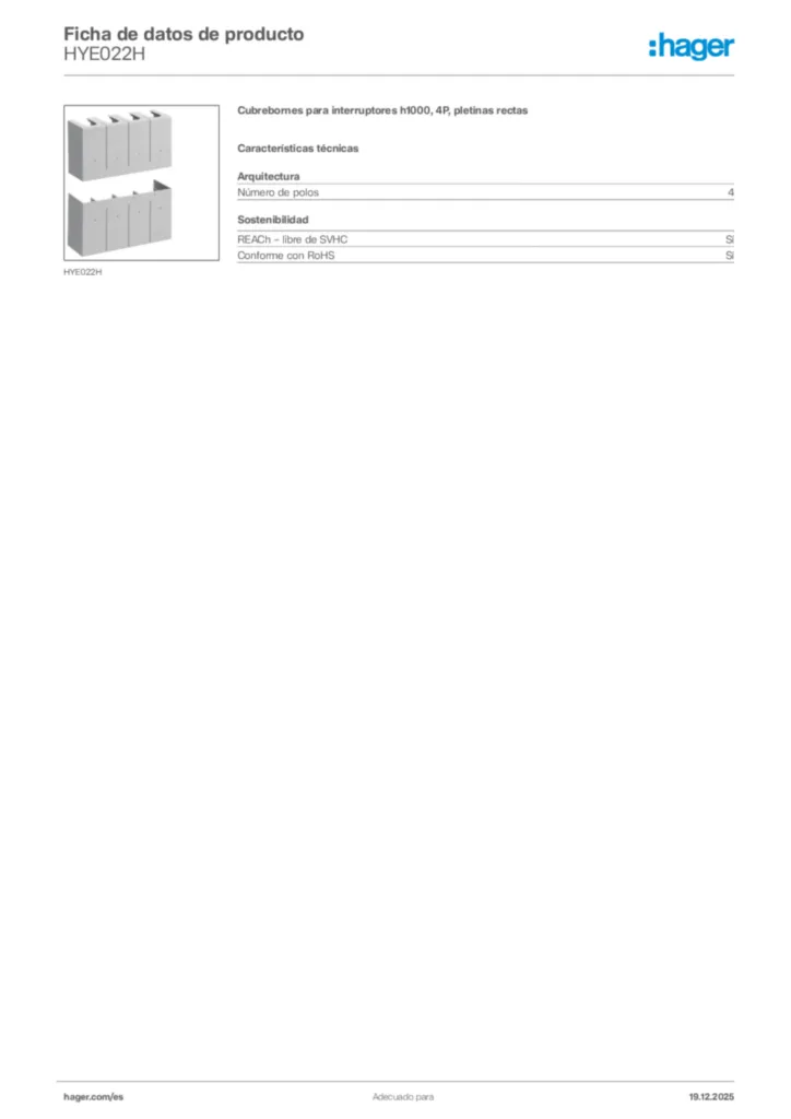 Imagen Hager Ficha de datos de producto HYE022H | Hager España