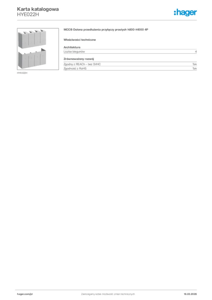 Zdjęcie Hager Karta katalogowa HYE022H | Hager Polska