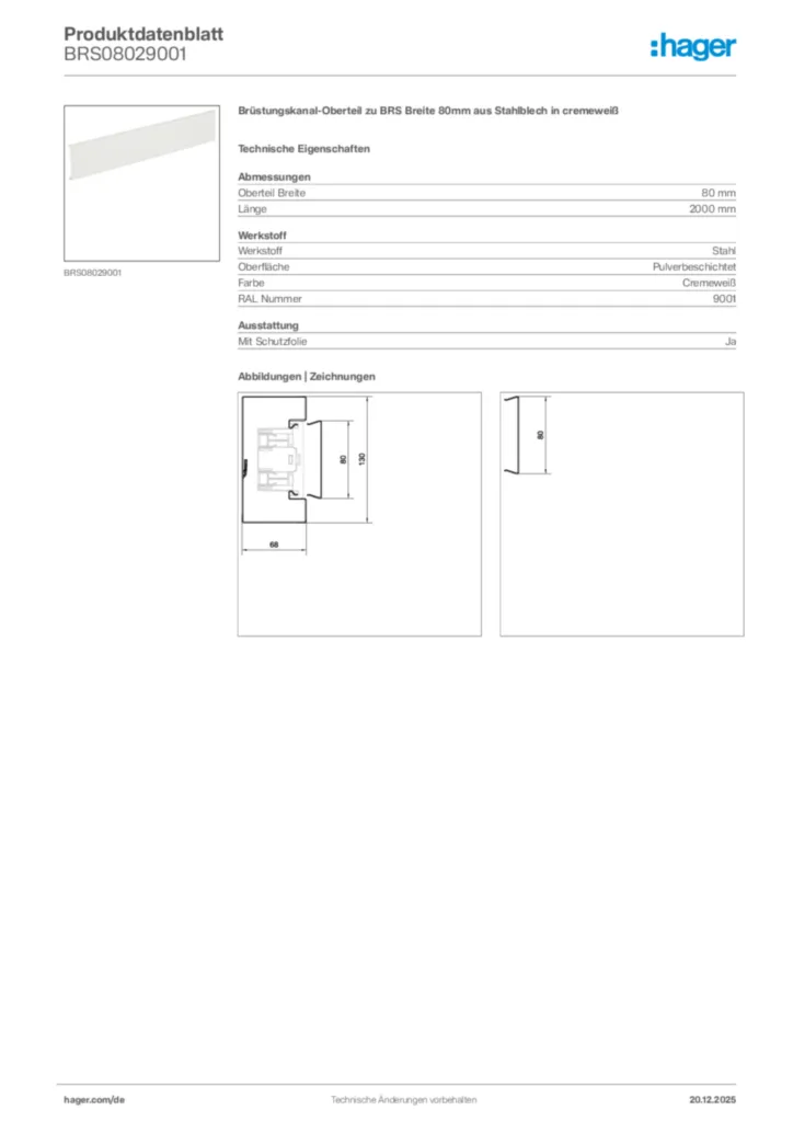 Bild Hager Produktdatenblatt BRS08029001 | Hager Deutschland