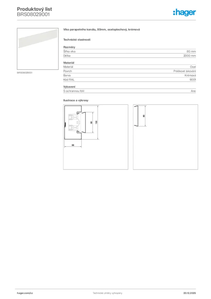 Obrázek Hager Produktový list BRS08029001 | Hager